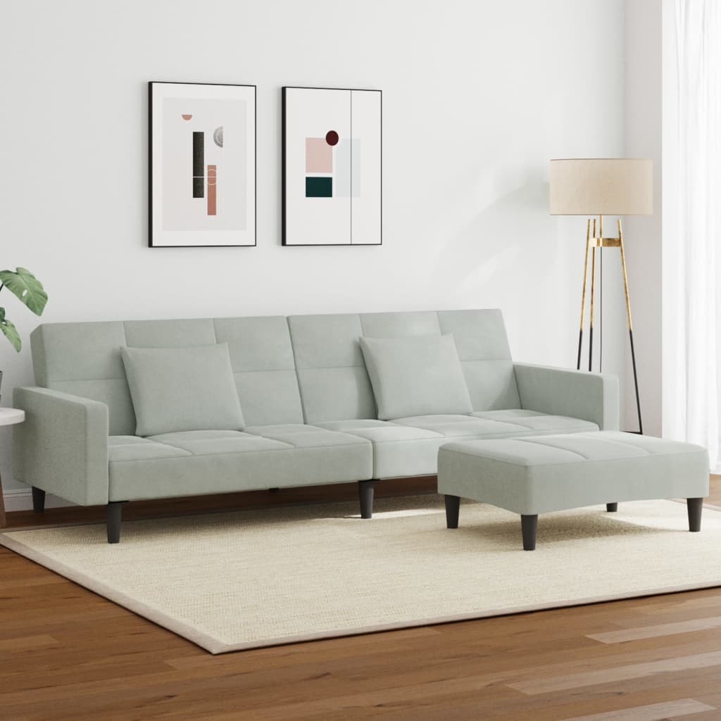 vidaXL 2-Seater Sofa Bed with Footstool Light Grey Velvet