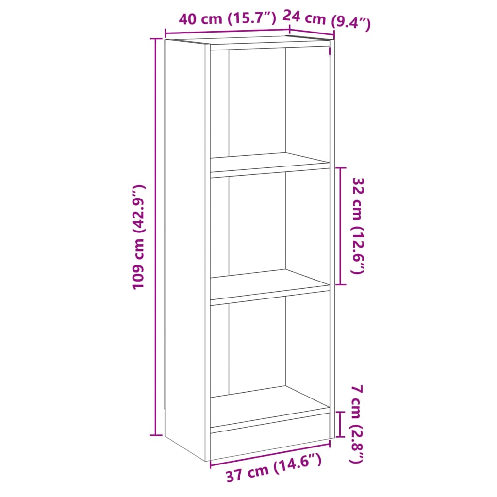 vidaXL 3-Tier Book Cabinet High Gloss White 40x24x109 cm Engineered Wood