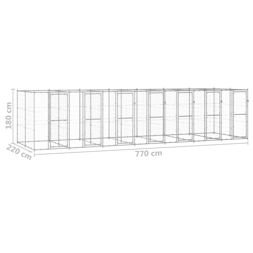 vidaXL Outdoor Dog Kennel Galvanised Steel 16.94 m²