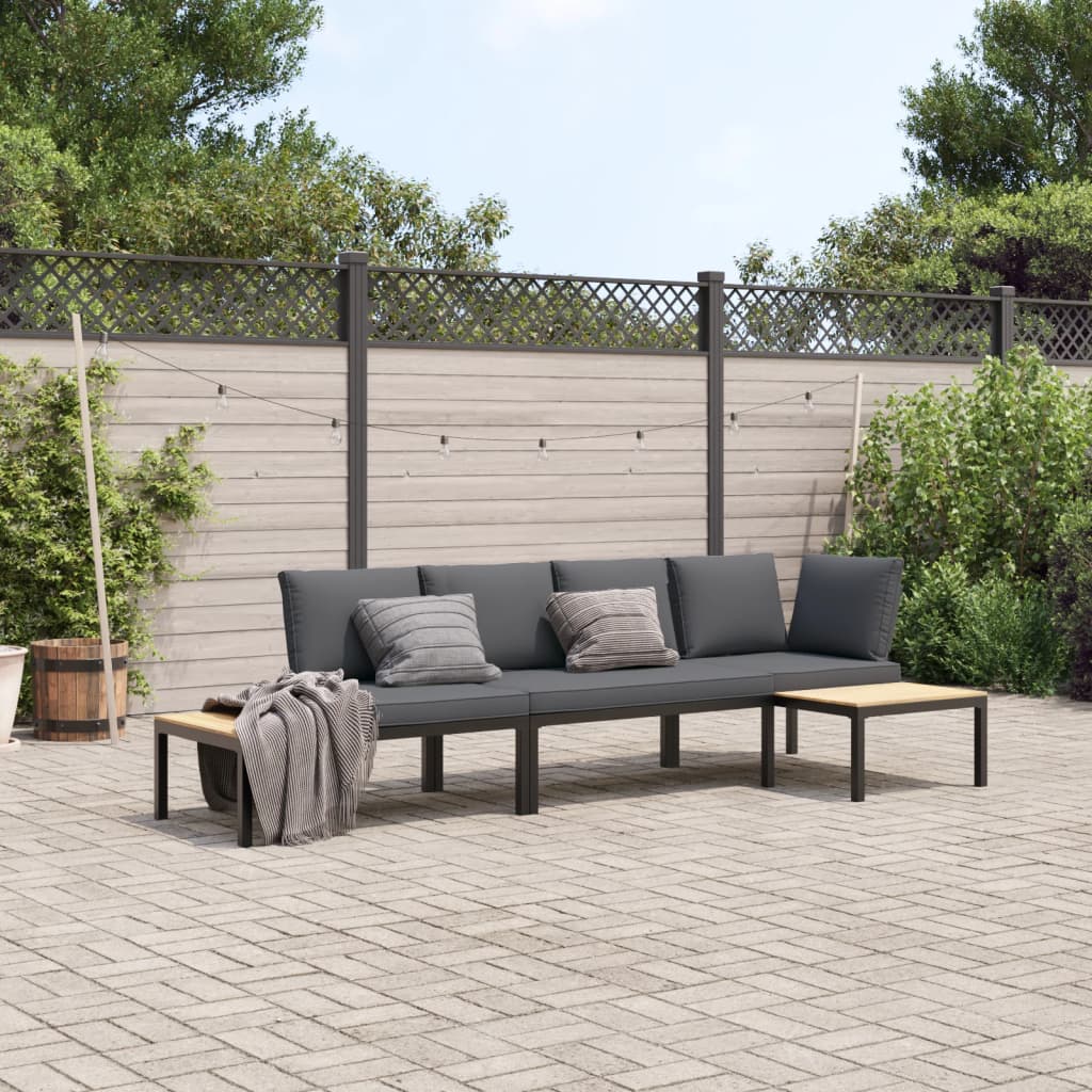 vidaXL 3 Piece Garden Sofa Set with Cushions Black Aluminium