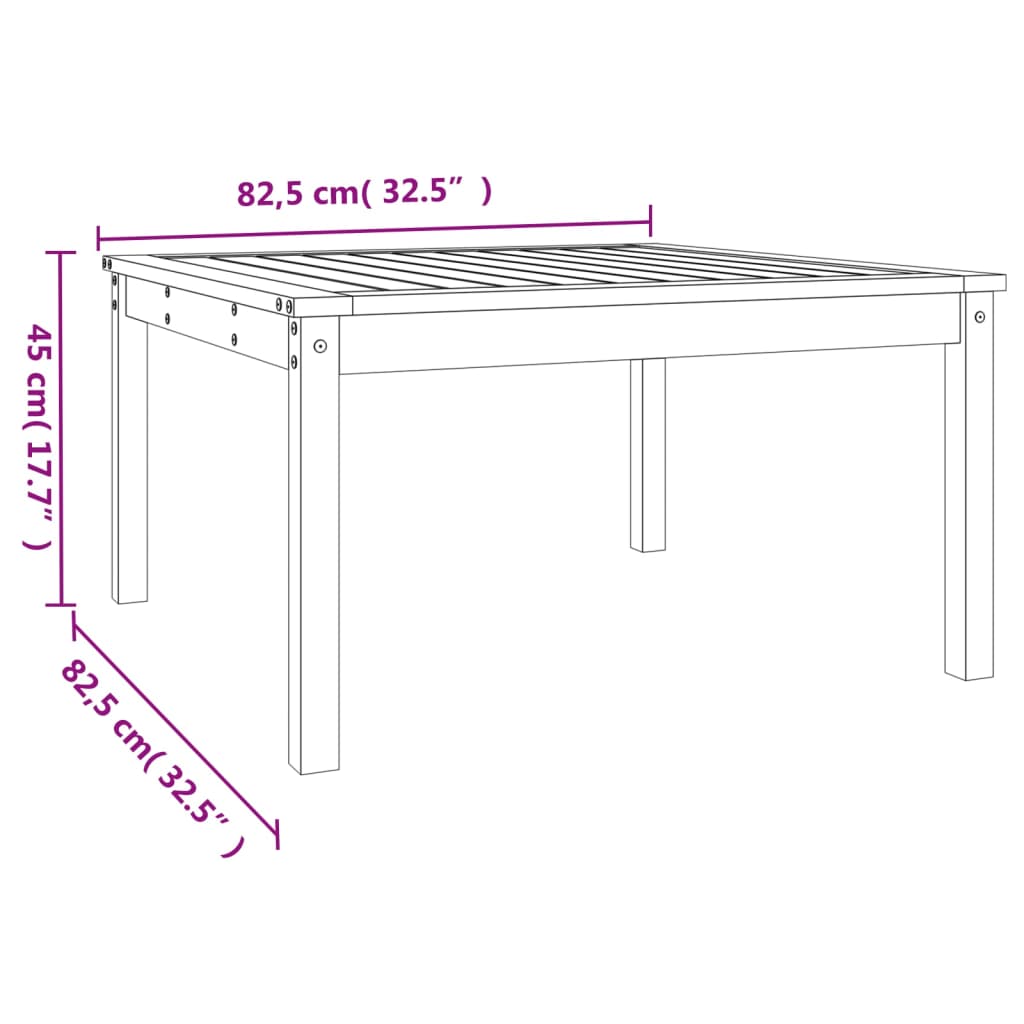 vidaXL Garden Table Black 82.5x82.5x45 cm Solid Wood Pine