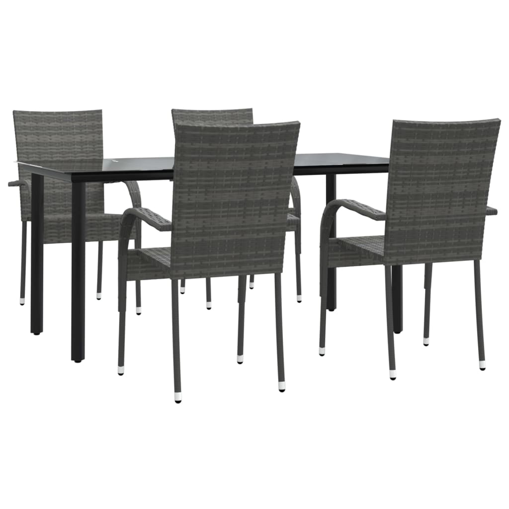 vidaXL 5 Piece Garden Dining Set Grey Poly Rattan