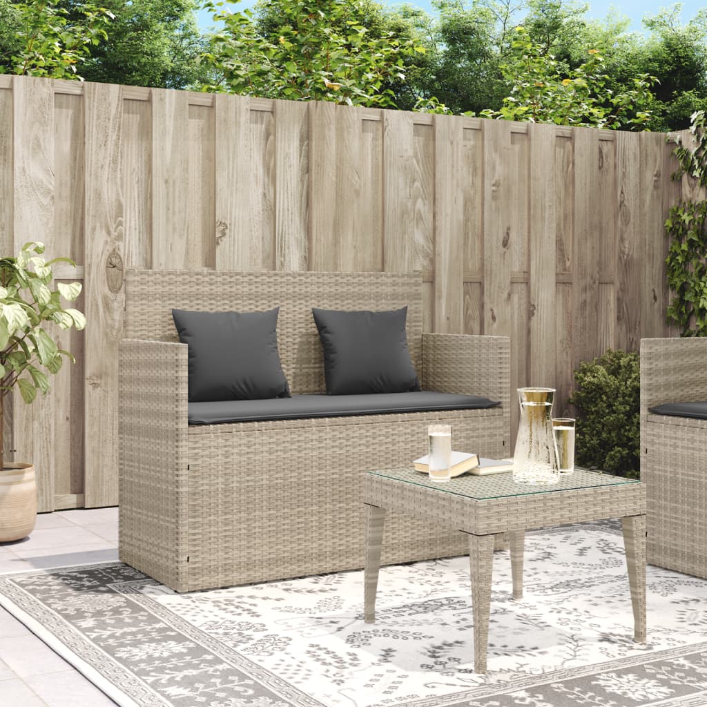 vidaXL Garden Bench with Cushions Light Grey Poly Rattan