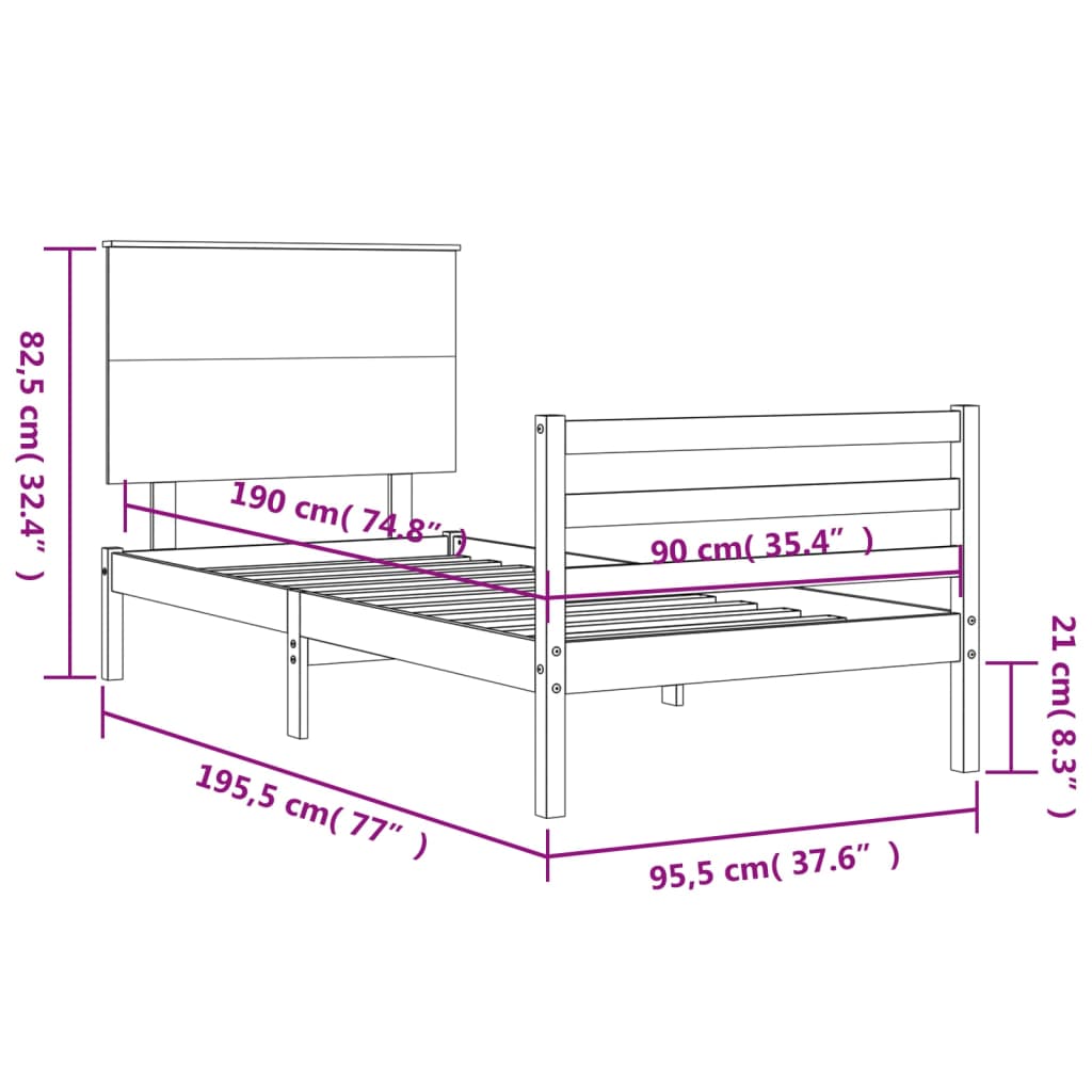 vidaXL Bed Frame without Mattress White Single Solid Wood