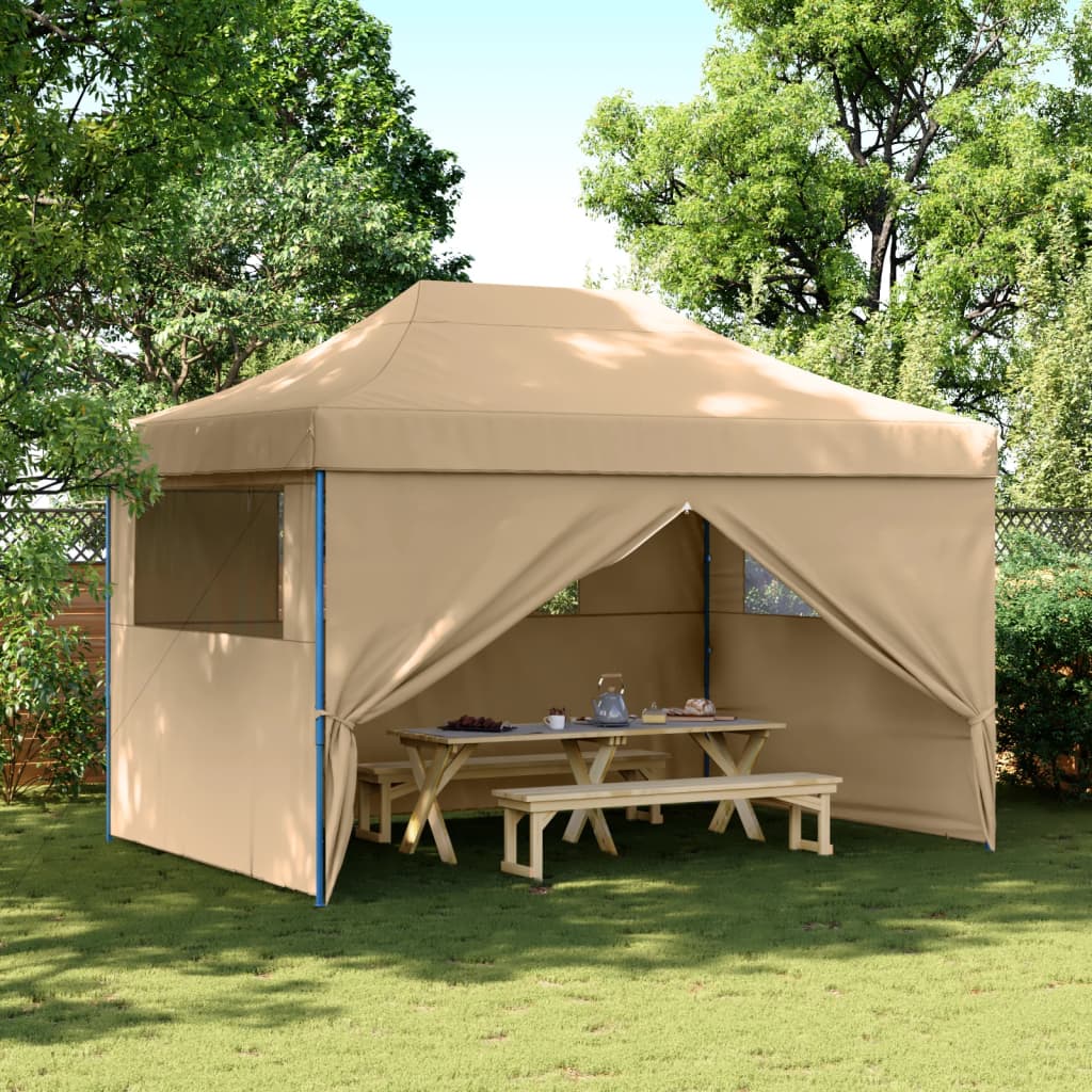 vidaXL Foldable Party Tent Pop-Up with 4 Sidewalls Beige