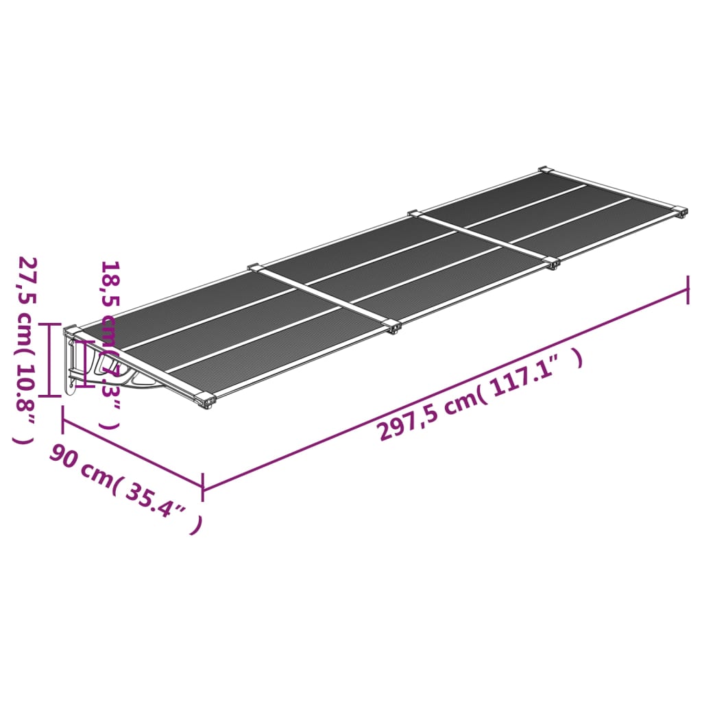 vidaXL Door Canopy Black and Transparent 297.5x90 cm Polycarbonate