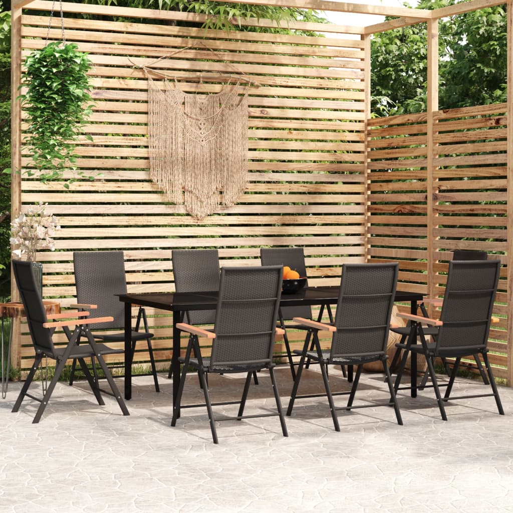 vidaXL 9 Piece Garden Dining Set Black