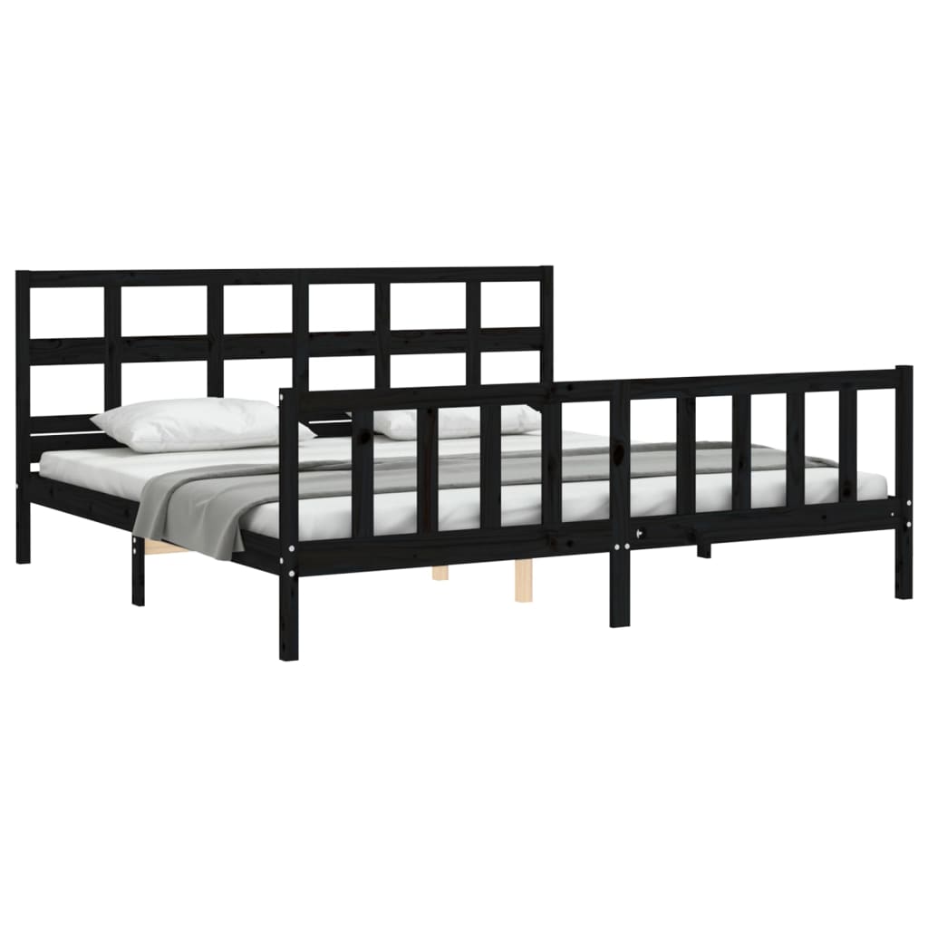 vidaXL Bed Frame with Headboard Black Super King Size Solid Wood