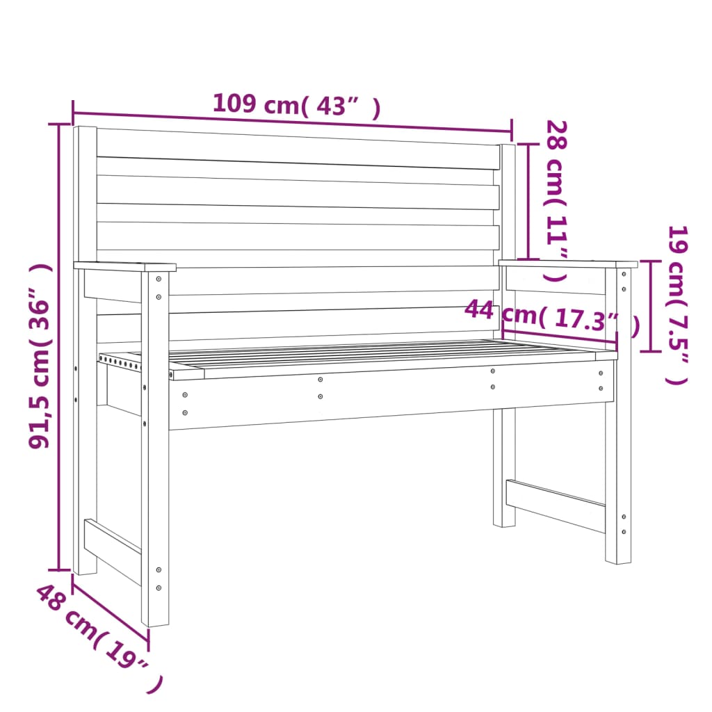 vidaXL Garden Bench Black 109x48x91.5 cm Solid Wood Pine