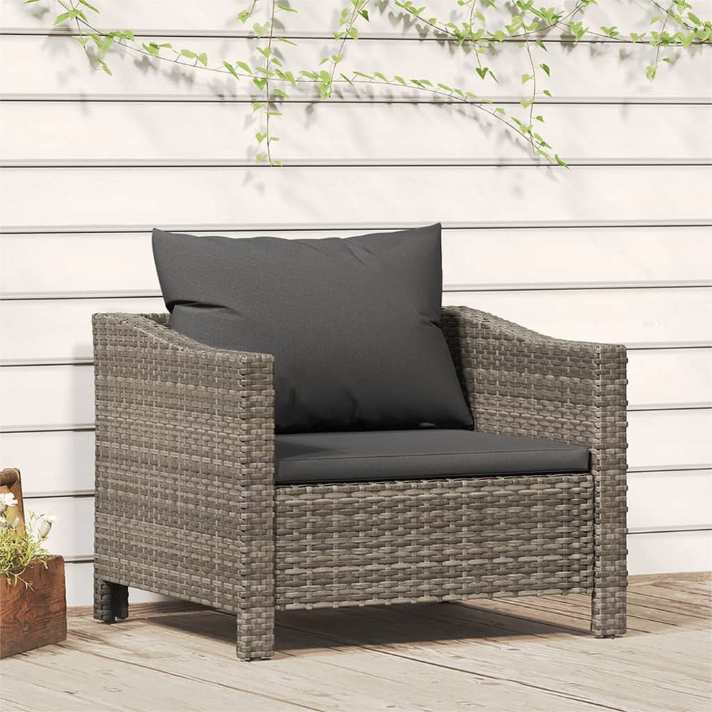 vidaXL Garden Armchair with Cushion Grey Poly Rattan