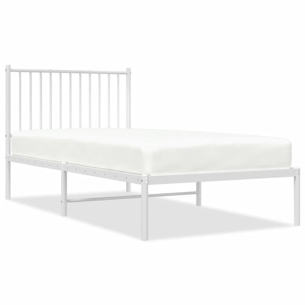 vidaXL Metal Bed Frame without Mattress with Headboard White 90x190 cm Single