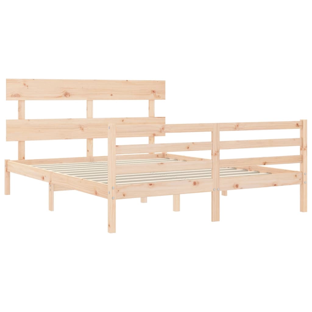 vidaXL Bed Frame with Headboard King Size Solid Wood