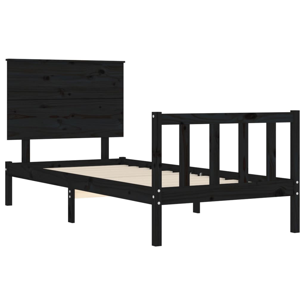 vidaXL Bed Frame without Mattress Black Single Solid Wood Pine