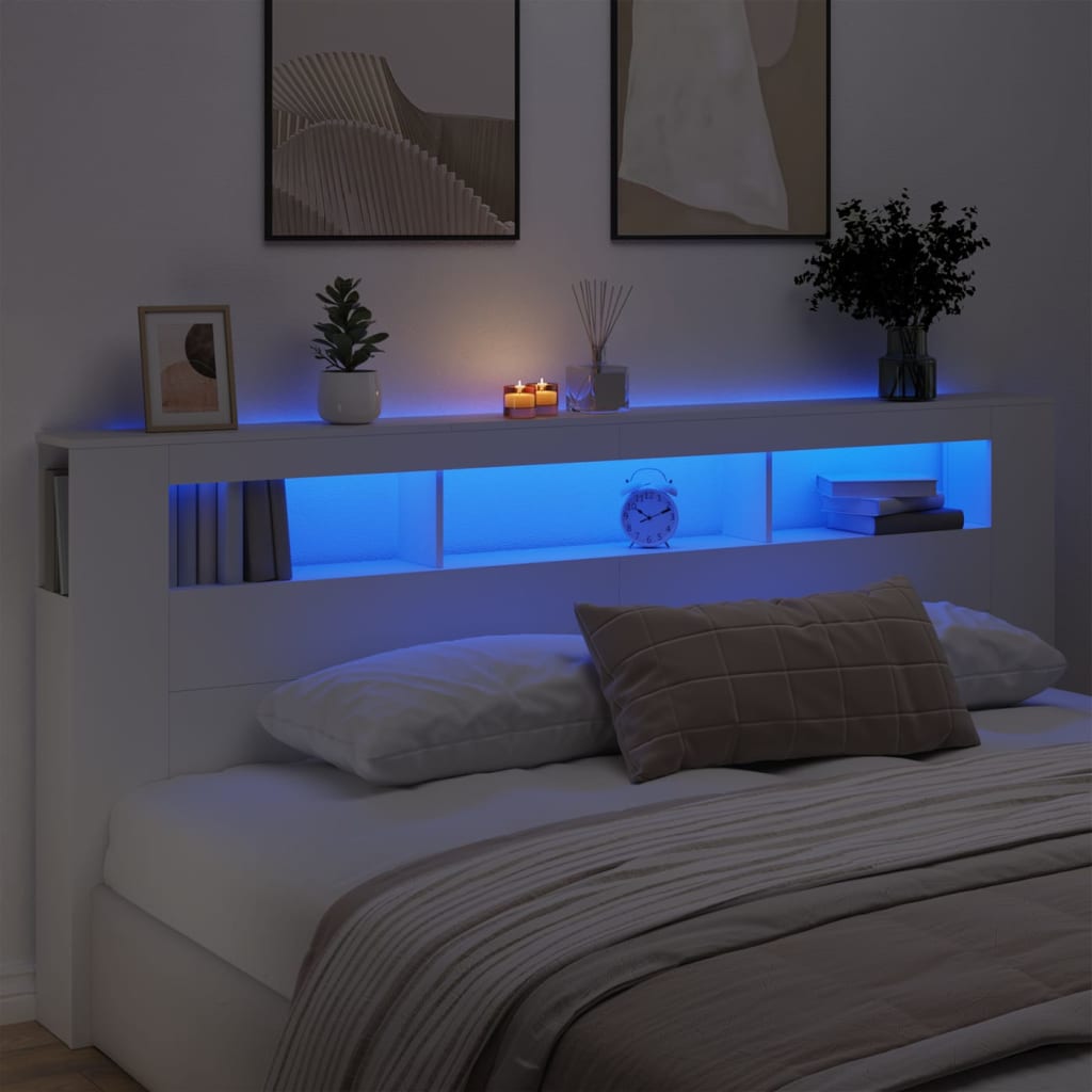 vidaXL LED Headboard White 220x18.5x103.5 cm Engineered Wood