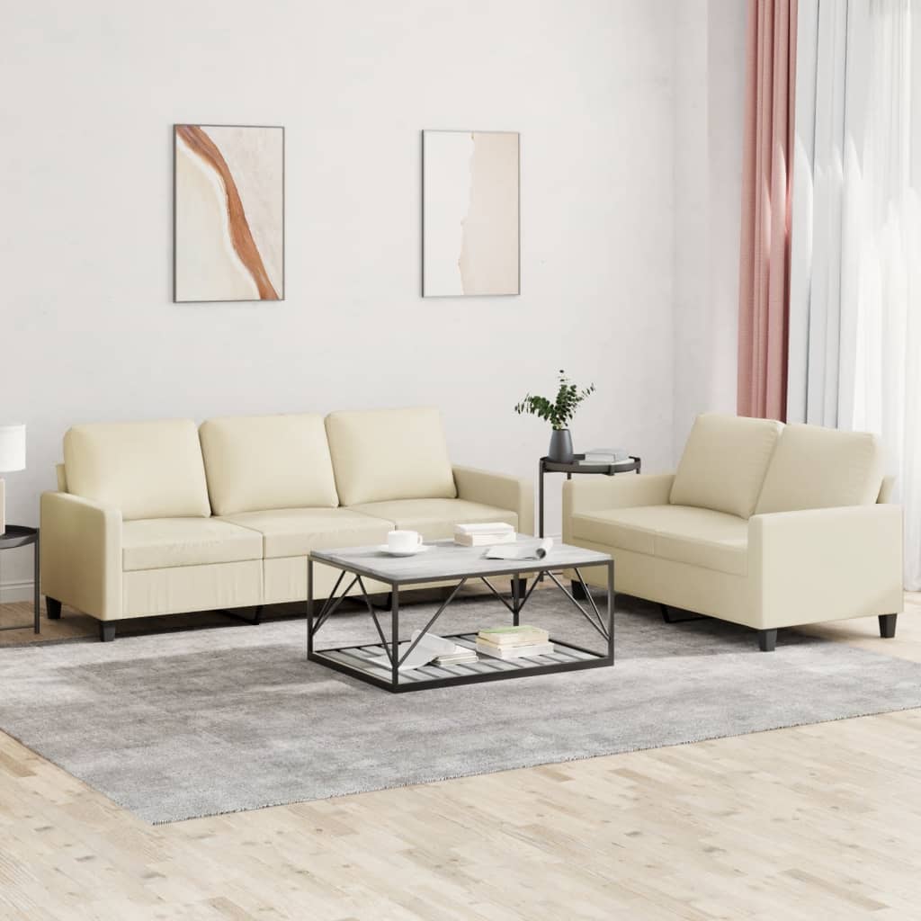 vidaXL 2 Piece Sofa Set with Cushions Cream Faux Leather