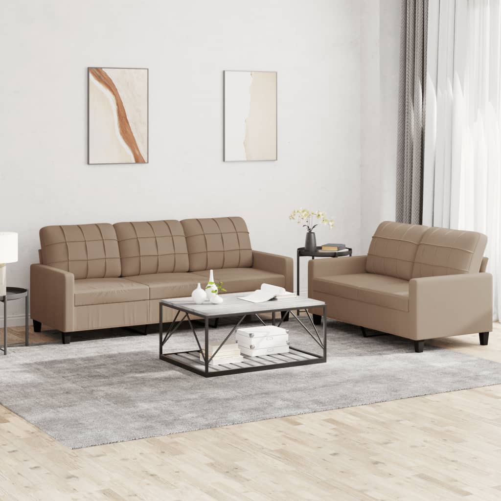 vidaXL 2 Piece Sofa Set with Cushions Cappuccino Faux Leather