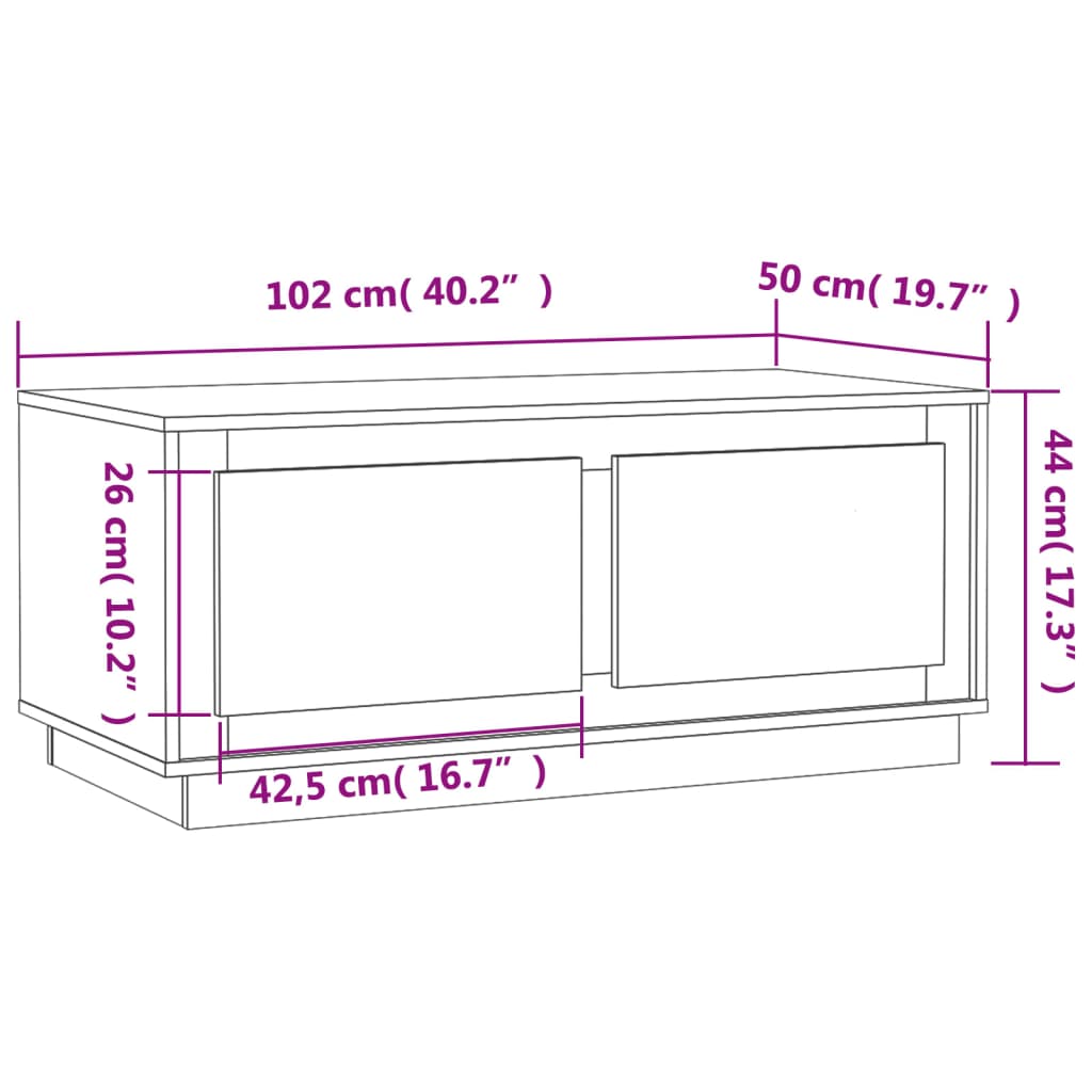 vidaXL Coffee Table High Gloss White 102x50x44 cm Engineered Wood