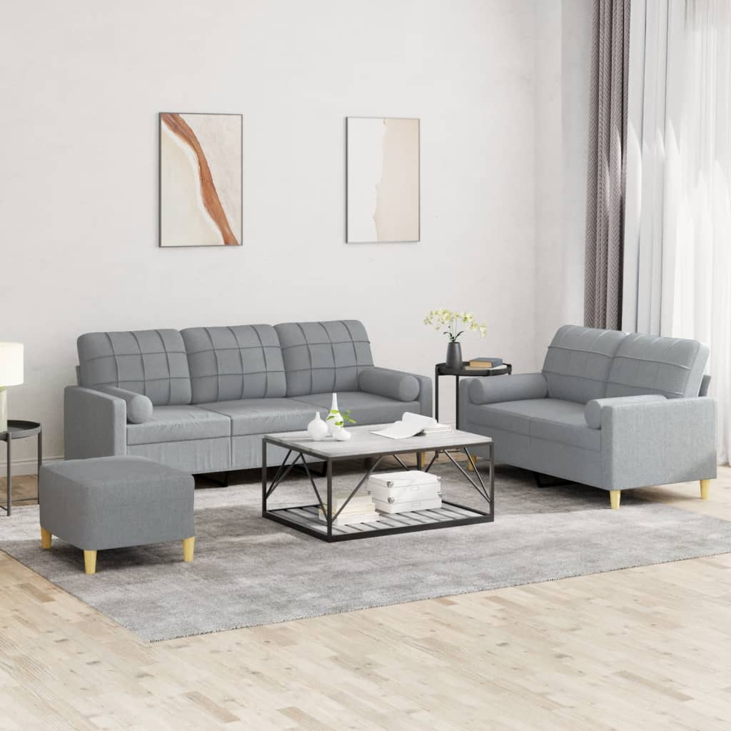 vidaXL 3 Piece Sofa Set with Pillows Light Grey Fabric