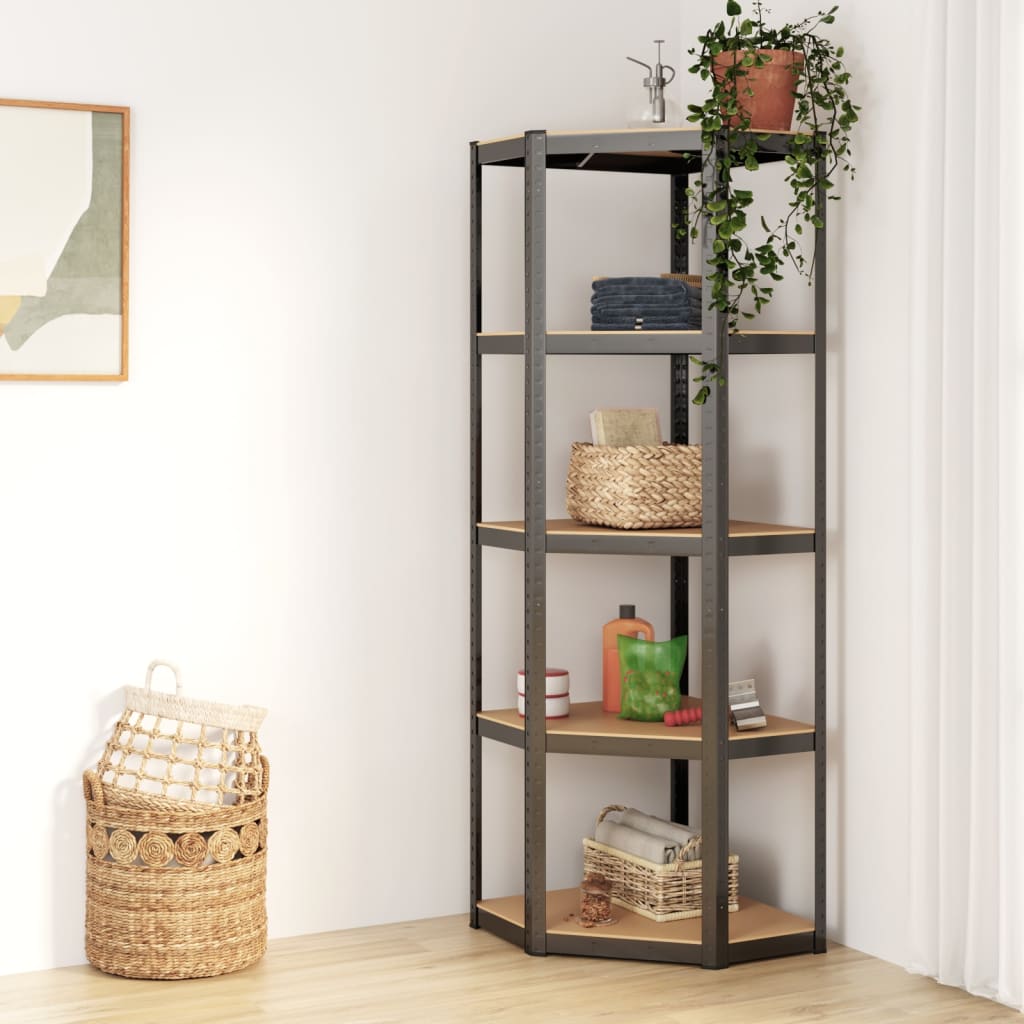 vidaXL 5-Layer Corner Shelf Anthracite Steel&Engineered Wood