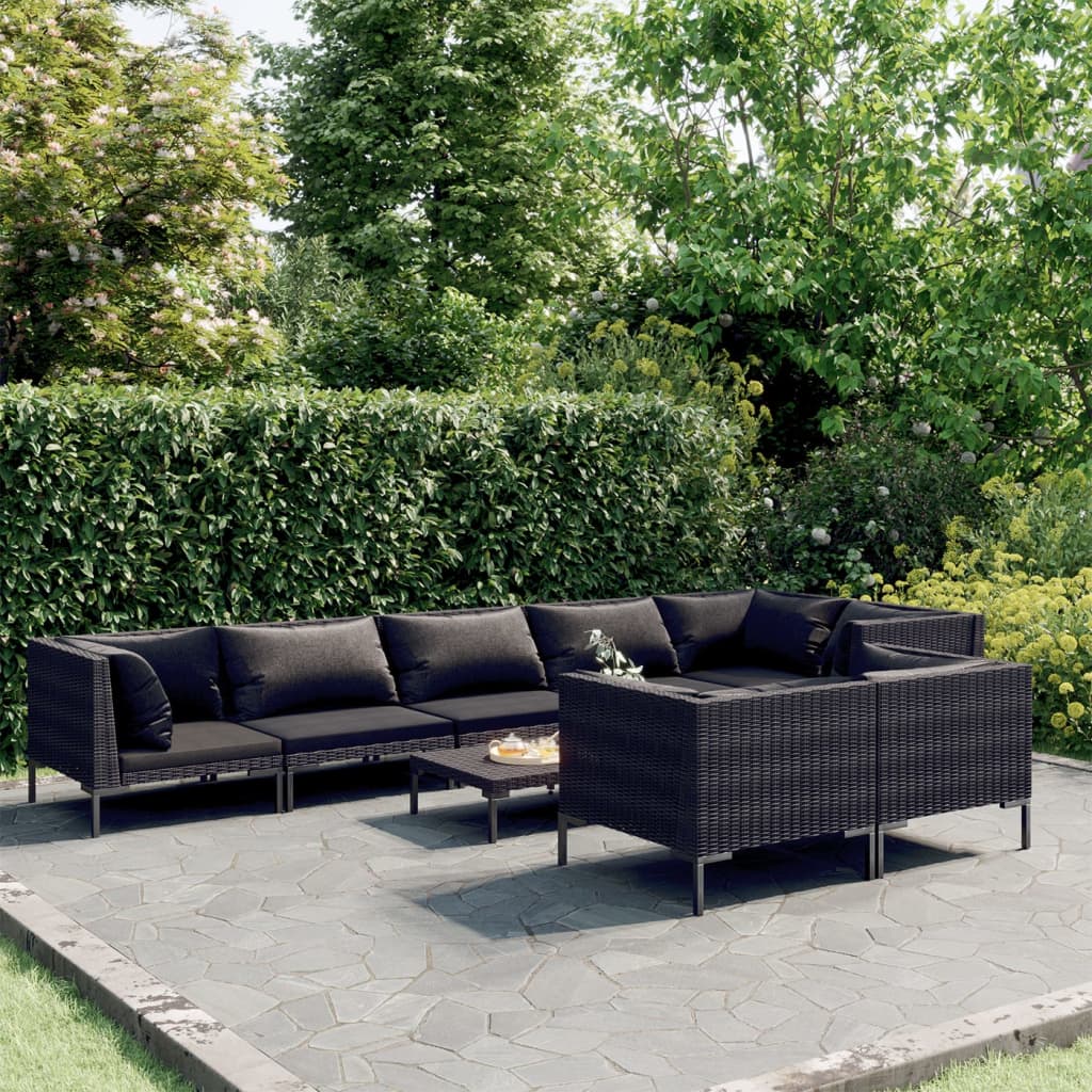 vidaXL 9 Piece Garden Lounge Set with Cushions Poly Rattan Dark Grey