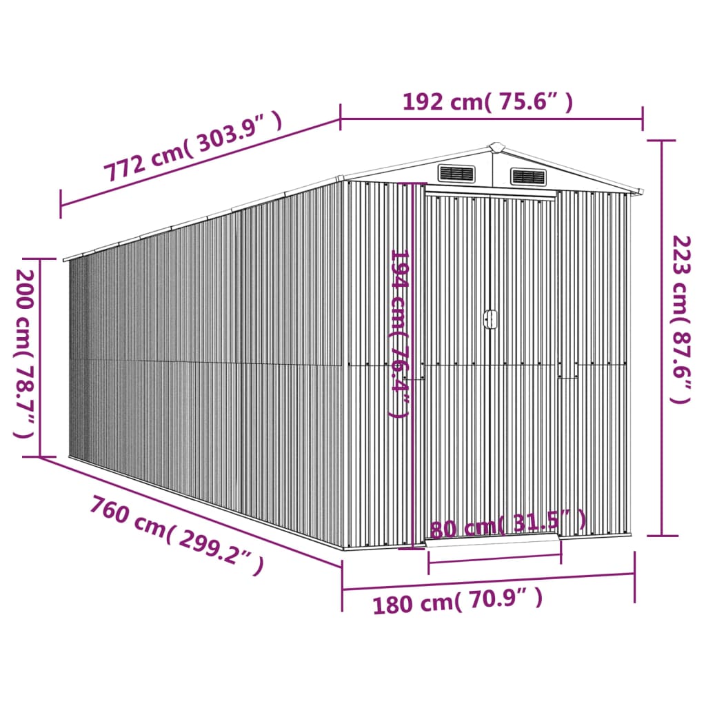 vidaXL Garden Shed Dark Brown 192x772x223 cm Galvanised Steel