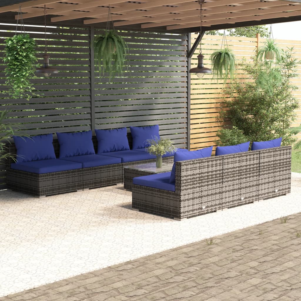 vidaXL 8 Piece Garden Lounge Set with Cushions Poly Rattan Grey