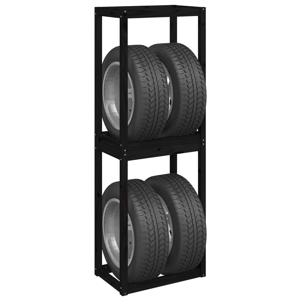 vidaXL Tire Rack Black 63x40x180 cm Solid Wood Pine