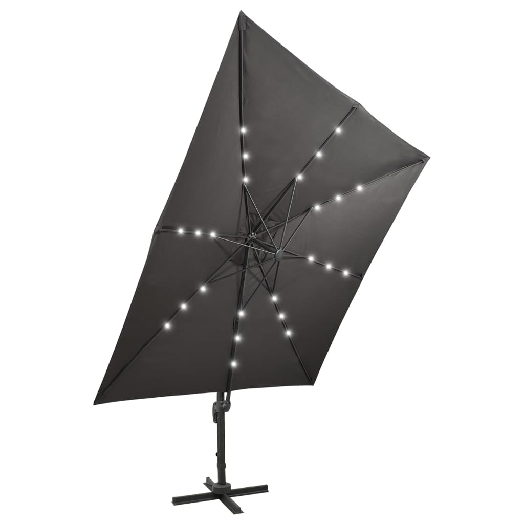 vidaXL Cantilever Garden Parasol with Pole and LED Lights Anthracite 300 cm