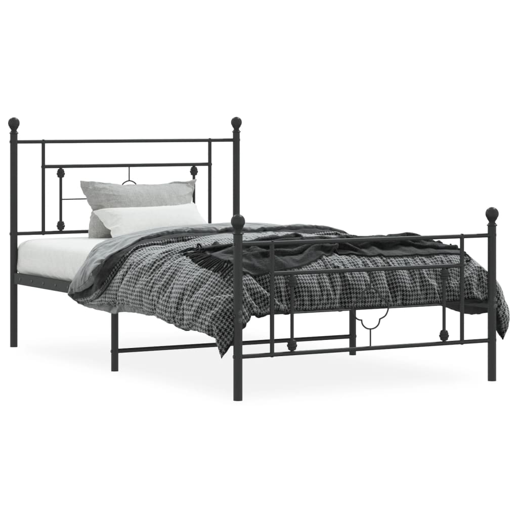 vidaXL Metal Bed Frame without Mattress with Footboard Black 107x203 cm