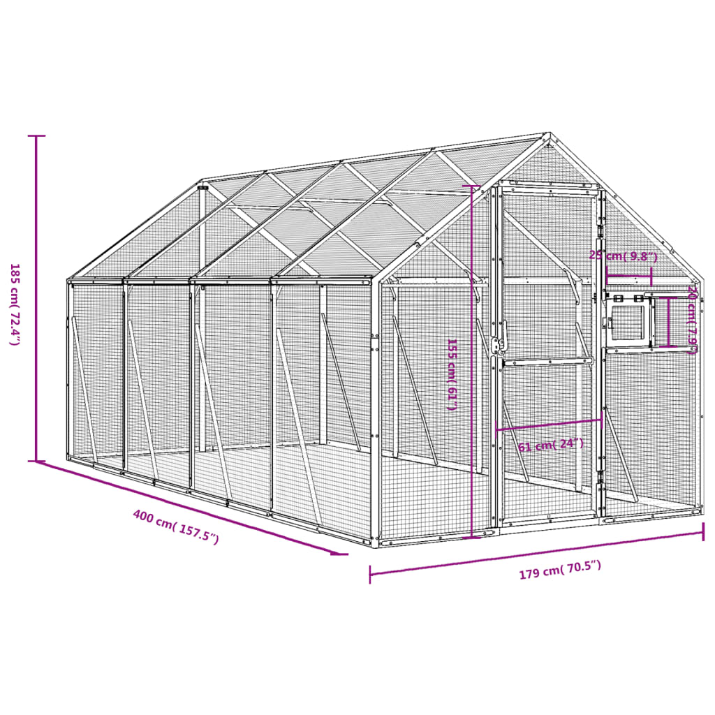 vidaXL Aviary Silver 1.79x4x1.85 m Aluminium