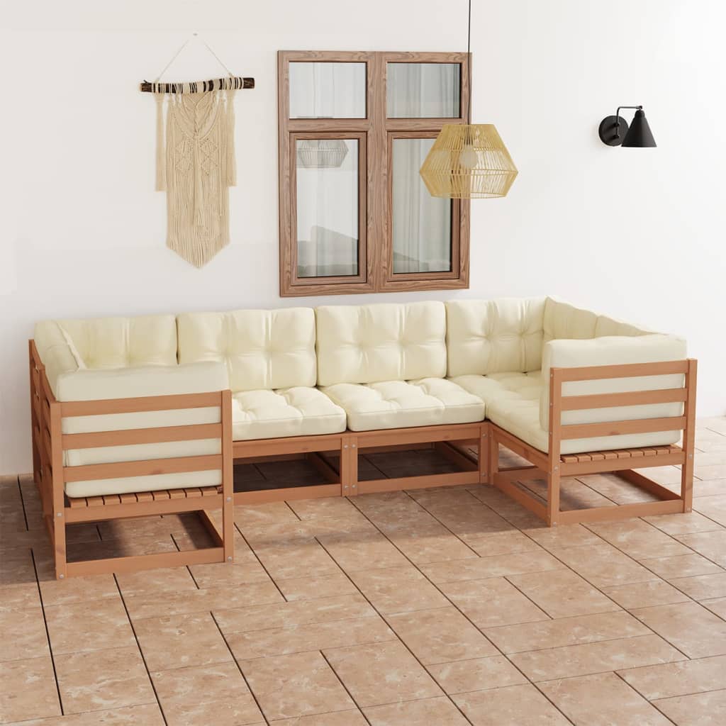 vidaXL 6 Piece Garden Lounge Set&Cushions Honey Brown Solid Pinewood