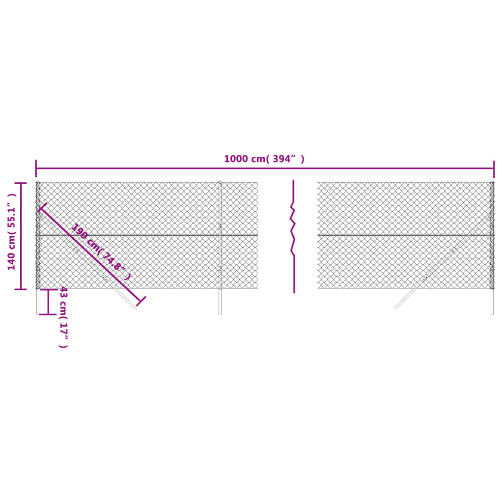 vidaXL Chain Link Fence Anthracite 1.4x10 m