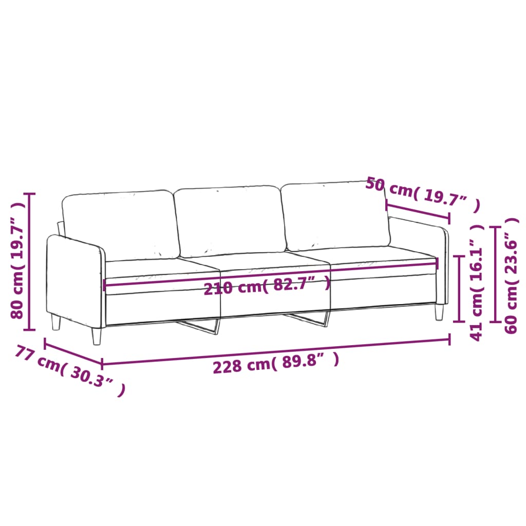 vidaXL 3-Seater Sofa Light Grey 210 cm Fabric