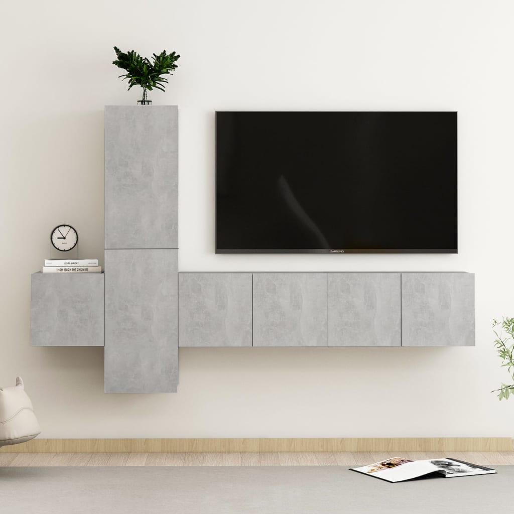 vidaXL 5 Piece TV Cabinet Set Concrete Grey Engineered Wood