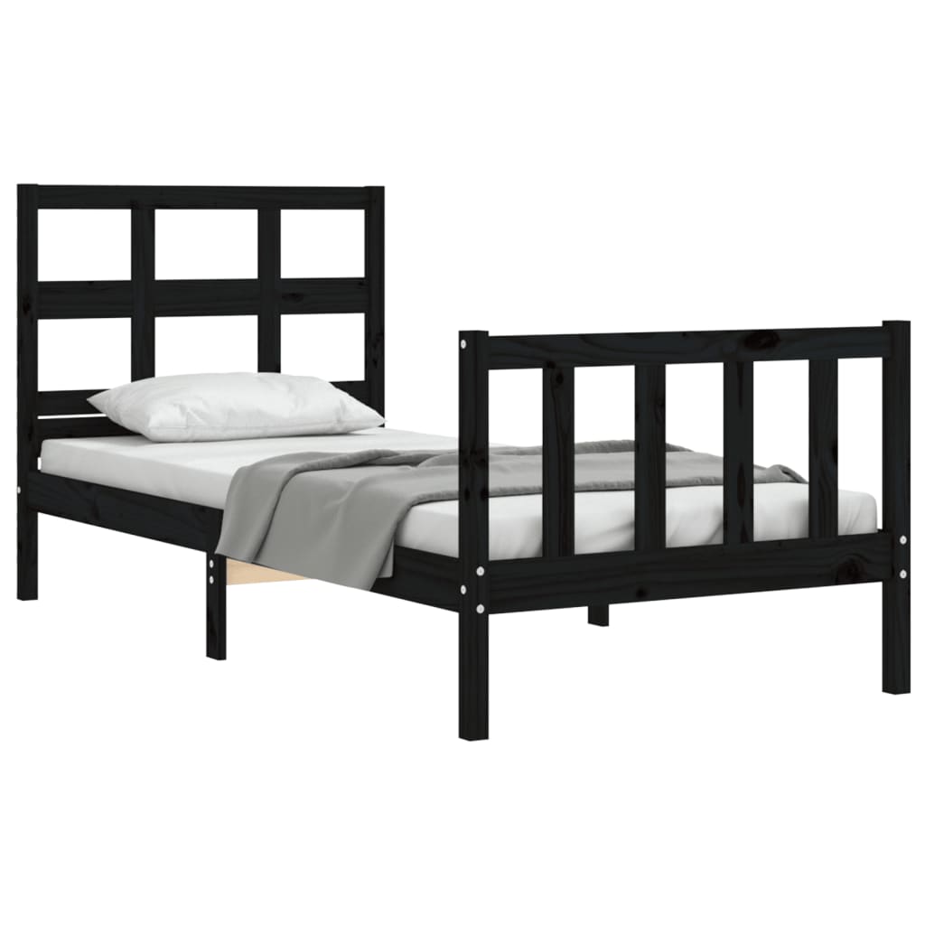 vidaXL Bed Frame without Mattress Black Single Solid Wood Pine