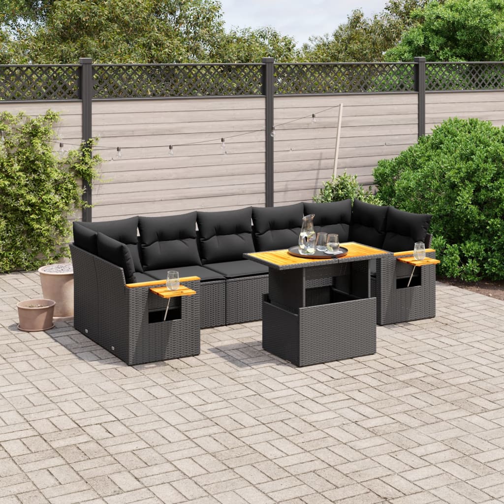 vidaXL 8 Piece Garden Sofa Set with Cushions Black Poly Rattan