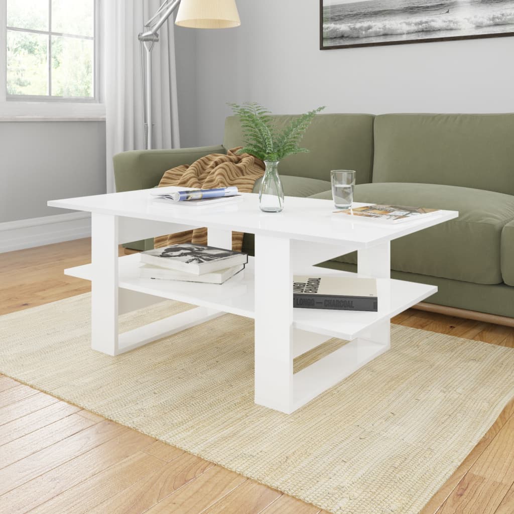 vidaXL Coffee Table High Gloss White 110x55x42 cm Engineered Wood