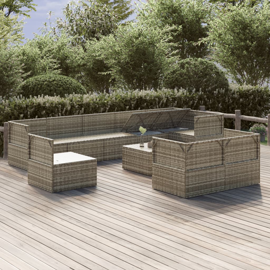 vidaXL 10 Piece Garden Lounge Set with Cushions Grey Poly Rattan