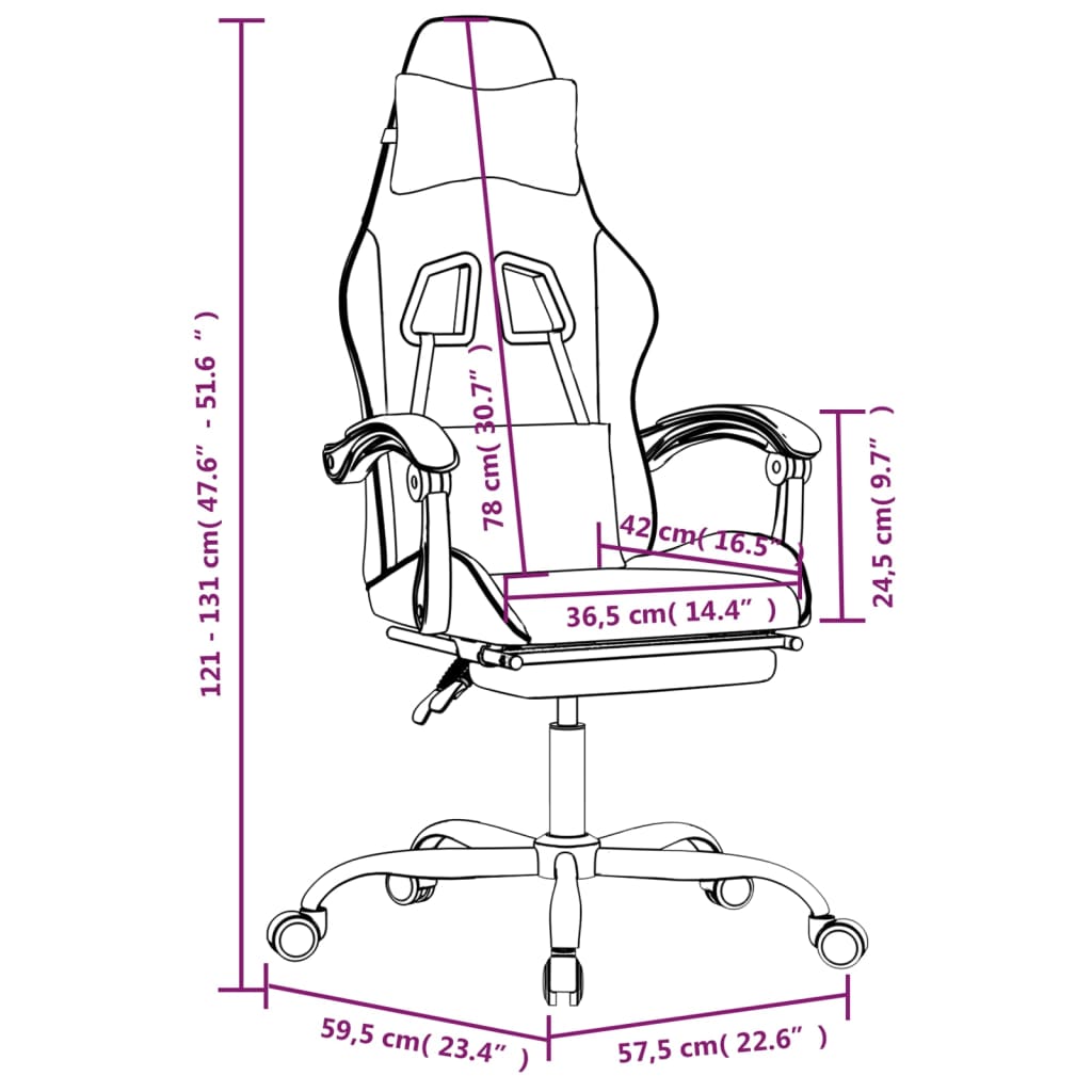 vidaXL Swivel Gaming Chair with Footrest White&Pink Faux Leather