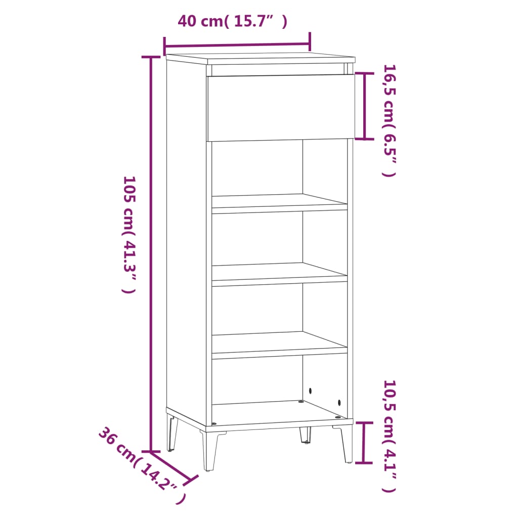 vidaXL Shoe Rack Smoked Oak 40x36x105 cm Engineered Wood