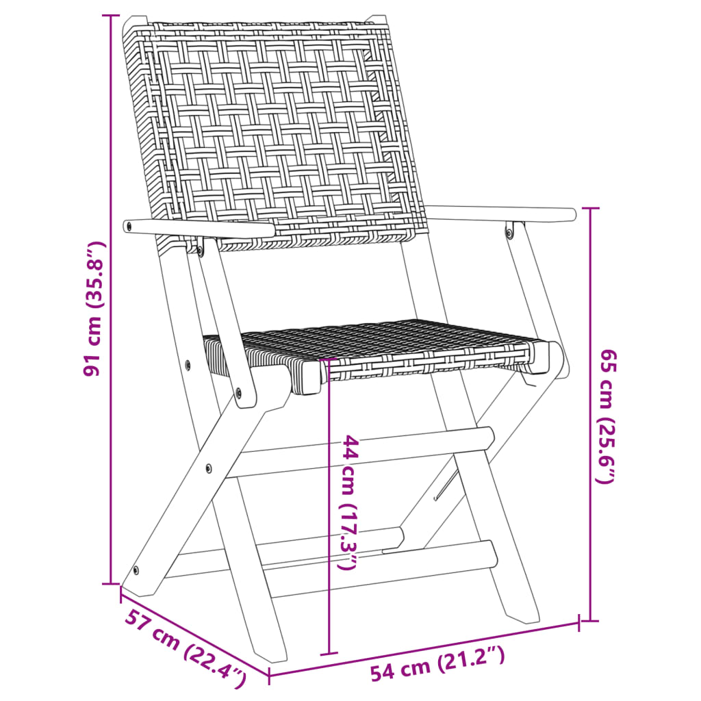 vidaXL Folding Garden Chairs 4 pcs Beige Poly Rattan and Solid Wood