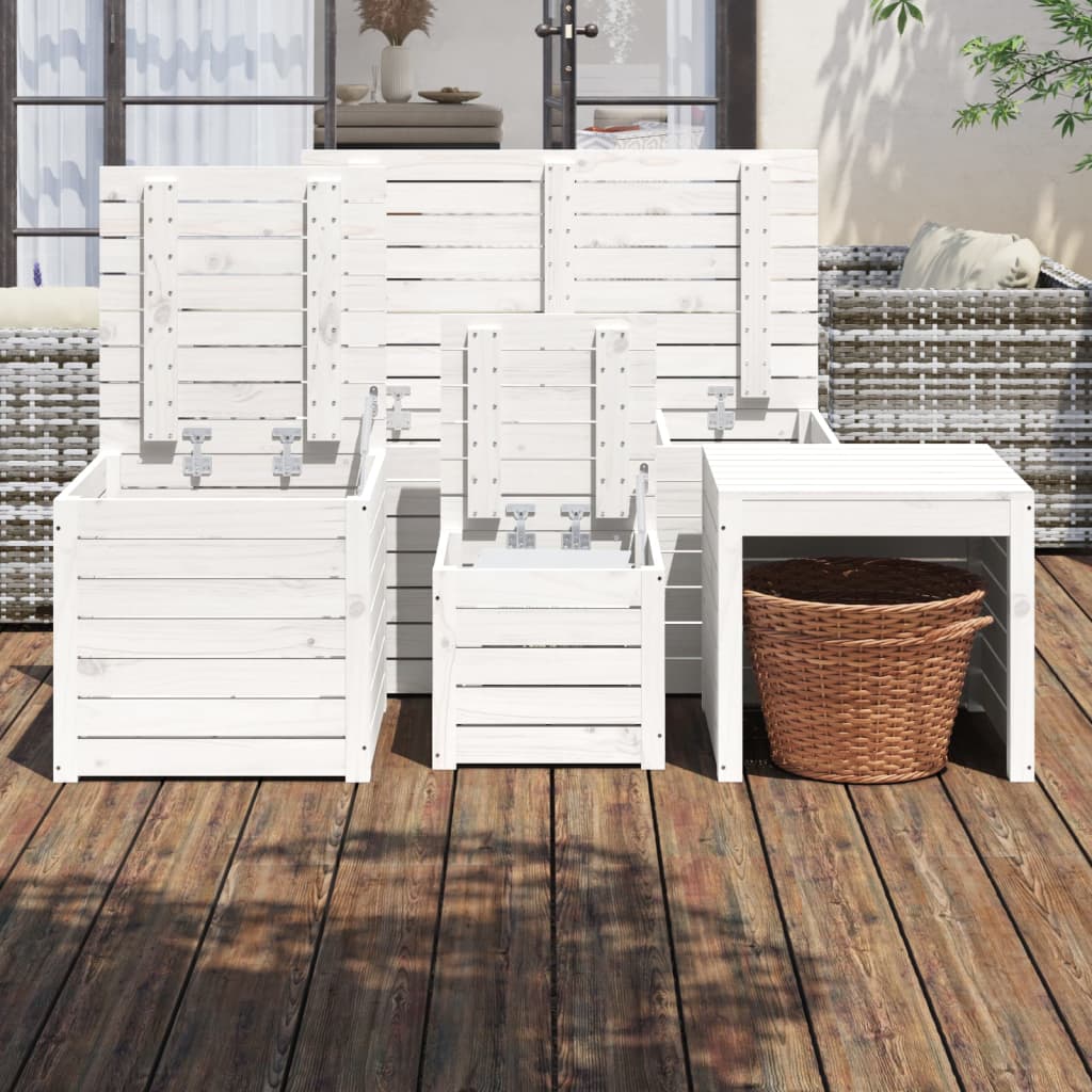 vidaXL 4 Piece Garden Box Set White Solid Wood Pine