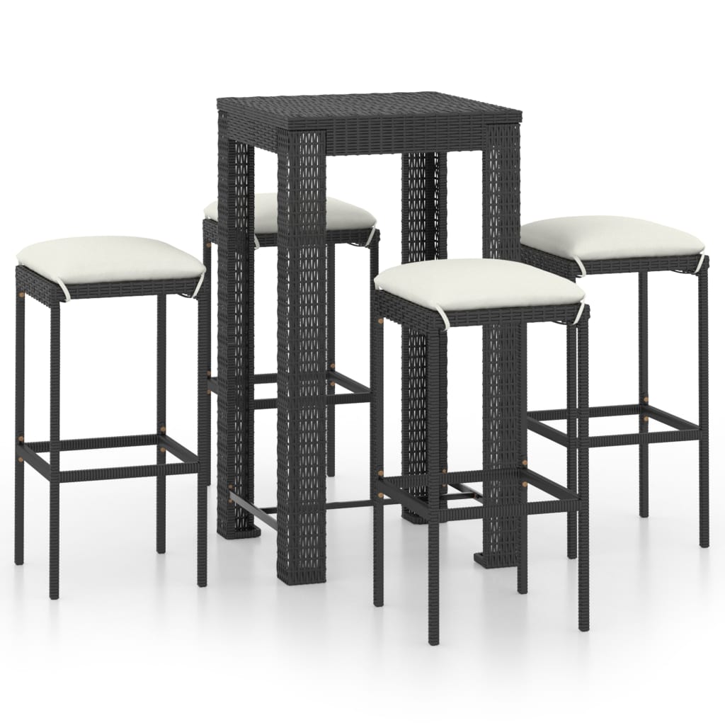 vidaXL 5 Piece Garden Bar Set with Cushions Poly Rattan Black