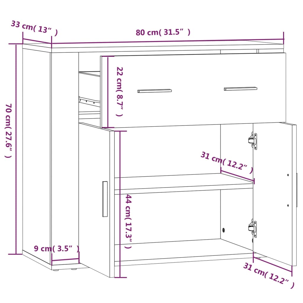 vidaXL Sideboard Black 80x33x70 cm Engineered Wood