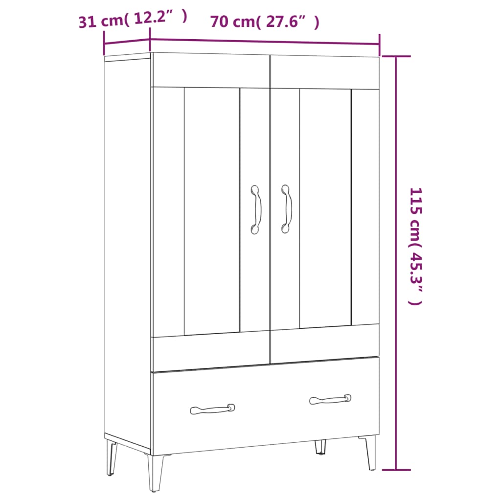 vidaXL Highboard High Gloss White 70x31x115 cm Engineered Wood