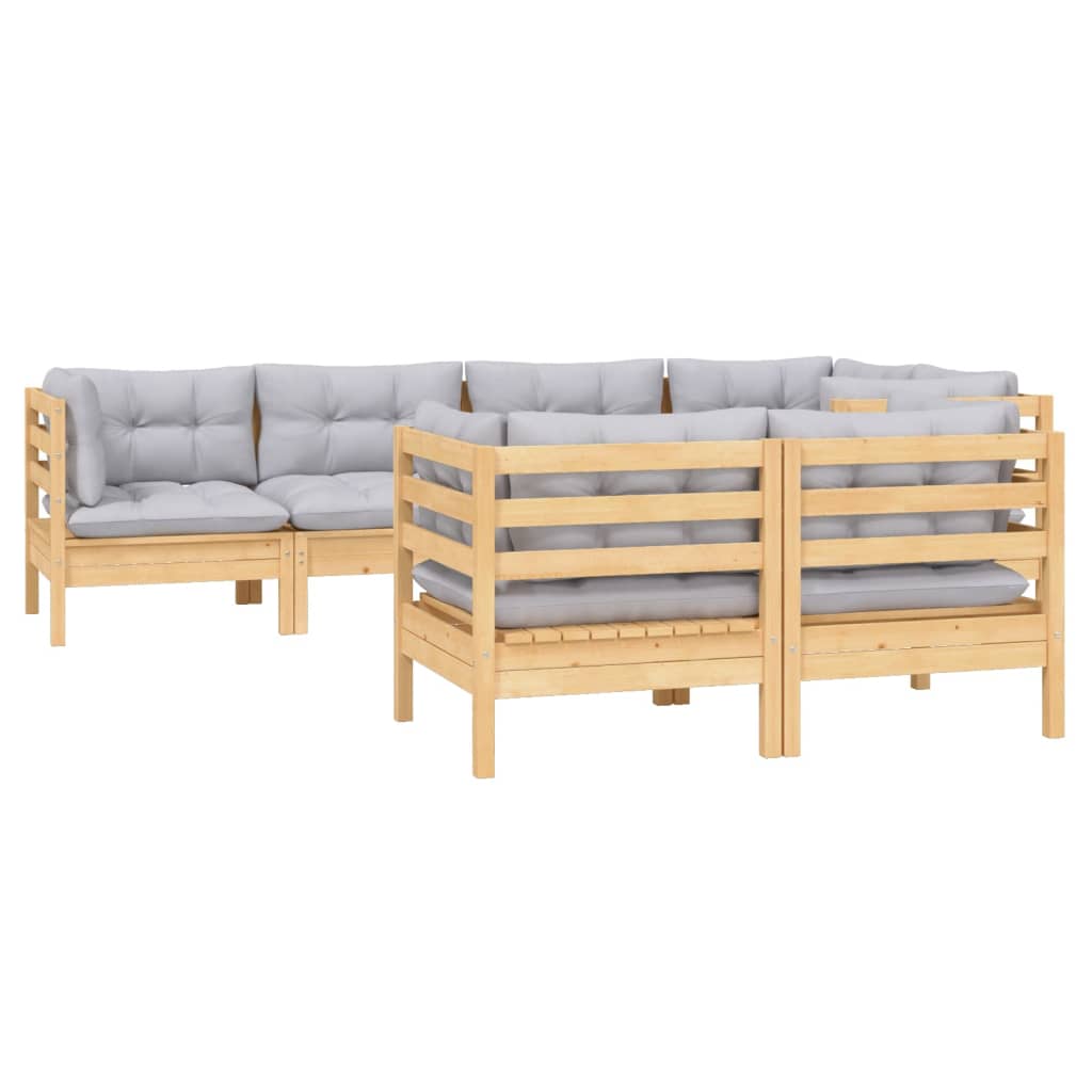 vidaXL 7 Piece Garden Lounge Set with Grey Cushions Solid Pinewood