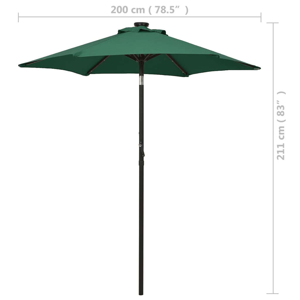 vidaXL Garden Parasol with LED Lights Green 200x211 cm Aluminium