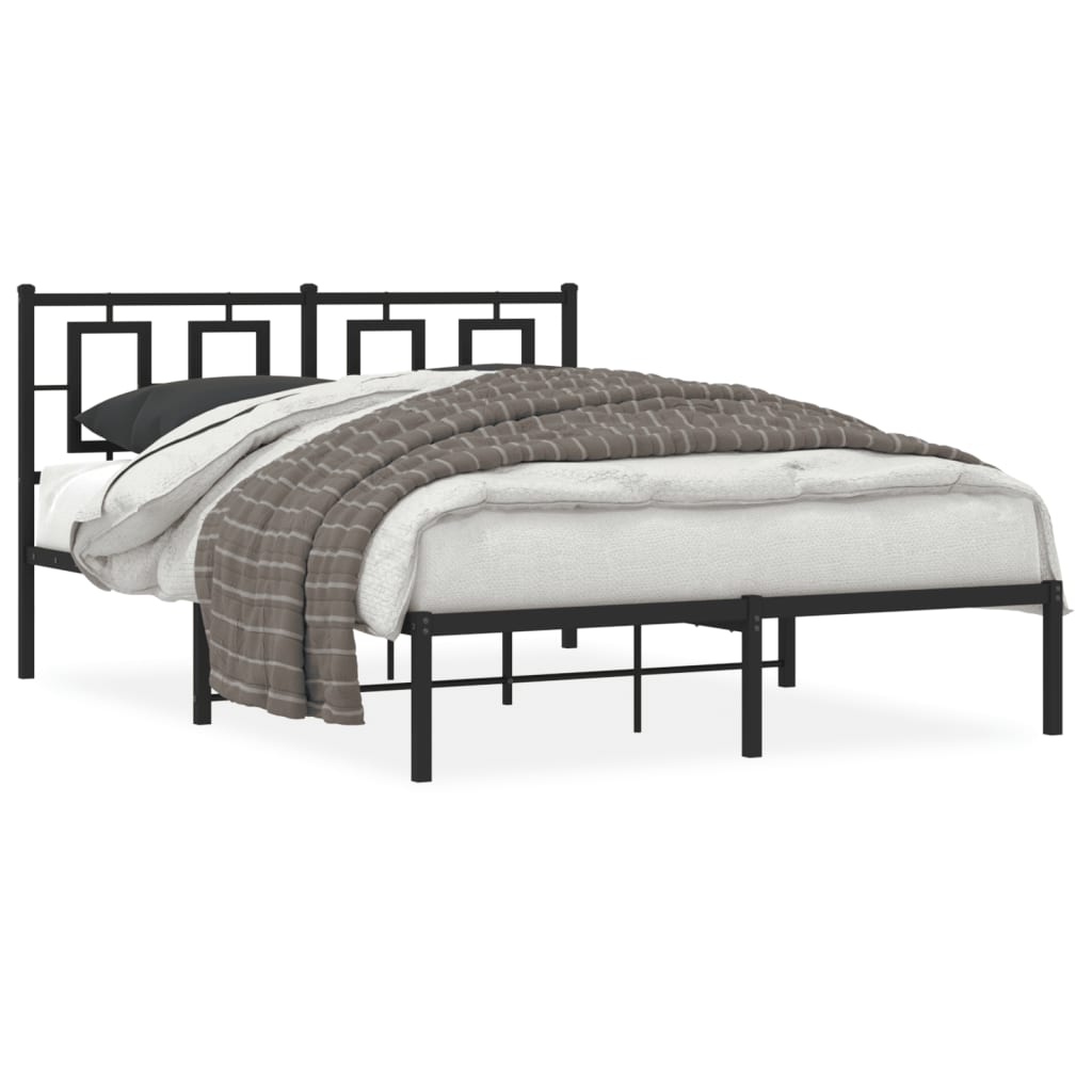 vidaXL Metal Bed Frame without Mattress with Headboard Black 135x190cm