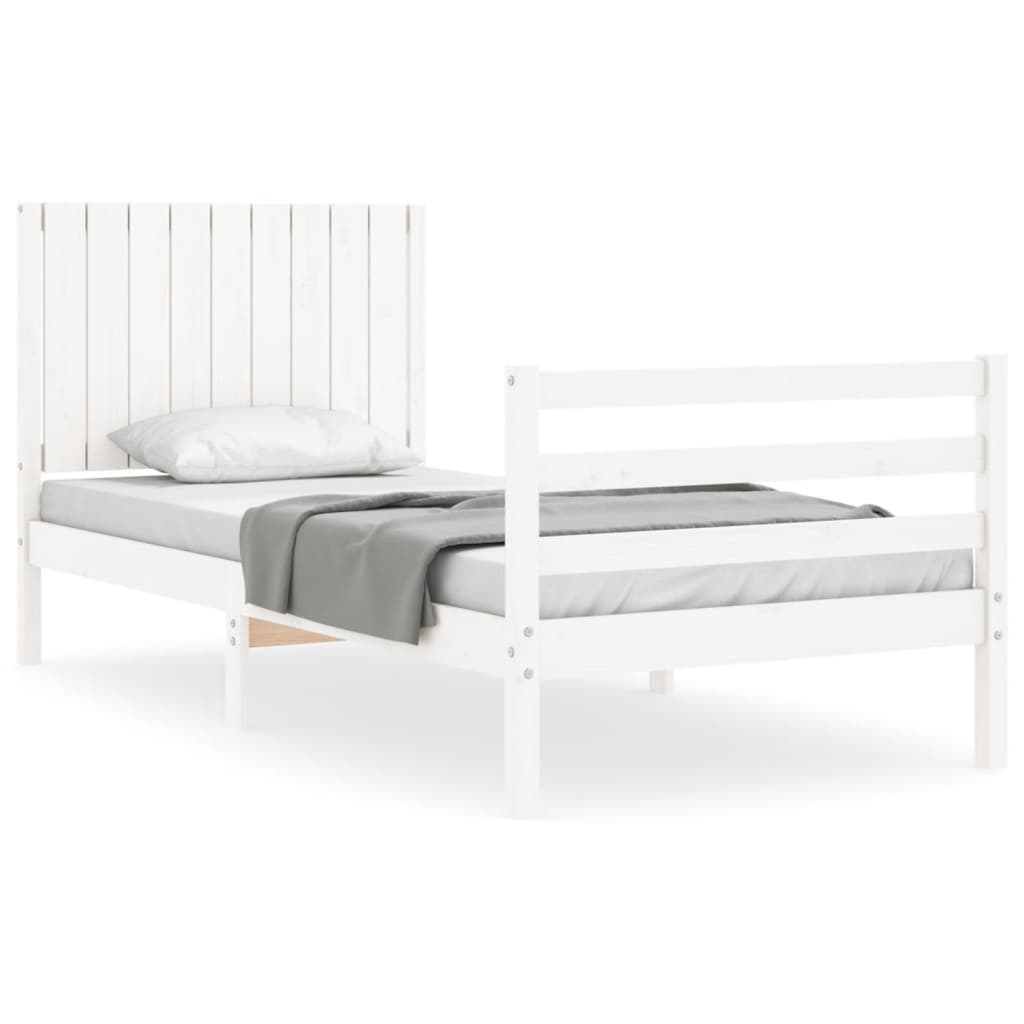 vidaXL Bed Frame without Mattress White Single Solid Wood