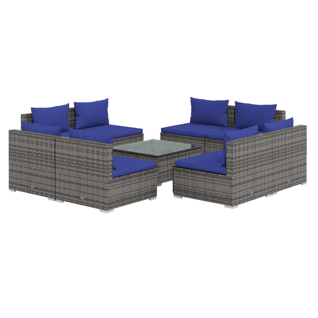 vidaXL 9 Piece Garden Lounge Set with Cushions Poly Rattan Grey